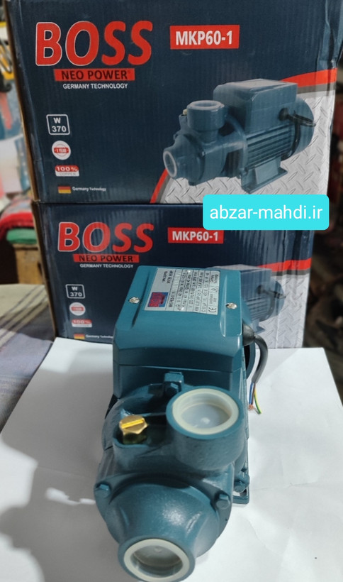 پمپ آب نیم اسب ۴۰ متر ارتفاع باس سیم پیچ تمام مس شفت استیل پروانه برنجی مدل MKP60-1 با تضمین
