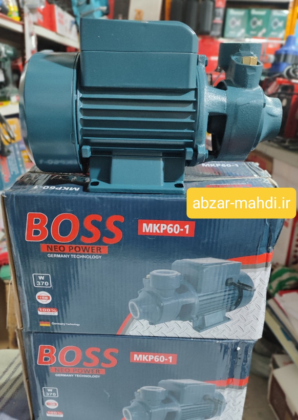 پمپ آب نیم اسب ۴۰ متر ارتفاع باس سیم پیچ تمام مس شفت استیل پروانه برنجی مدل MKP60-1 با تضمین