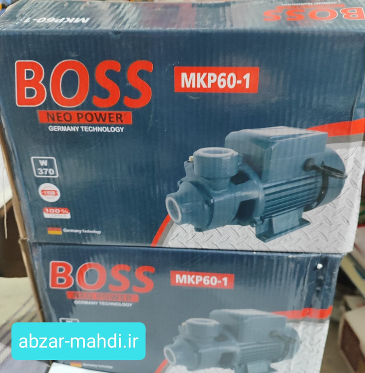 پمپ آب نیم اسب ۴۰ متر ارتفاع باس سیم پیچ تمام مس شفت استیل پروانه برنجی مدل MKP60-1 با تضمین