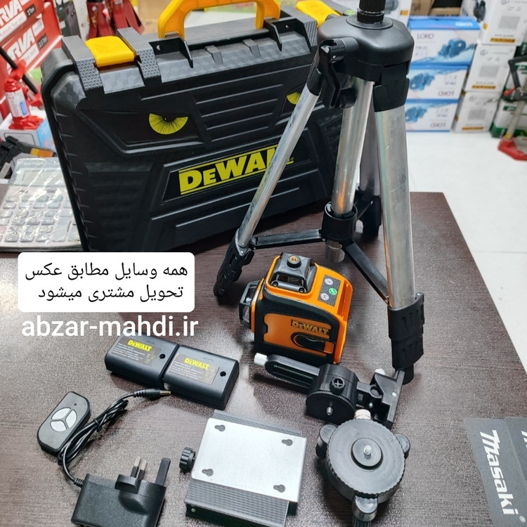 تراز لیزری ۴ بعدی 360 درجه دیوالت مدل 4D360 ریموت دار 3 پایه بلند به همراه دو باتری ۱۲ لیتیوم یونی