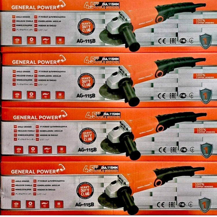 مینی فرز دسته بلند دیمردار جنرال پاور مدلAG-115B با یکسال گارانتی یچسیم پیچ تمام مس