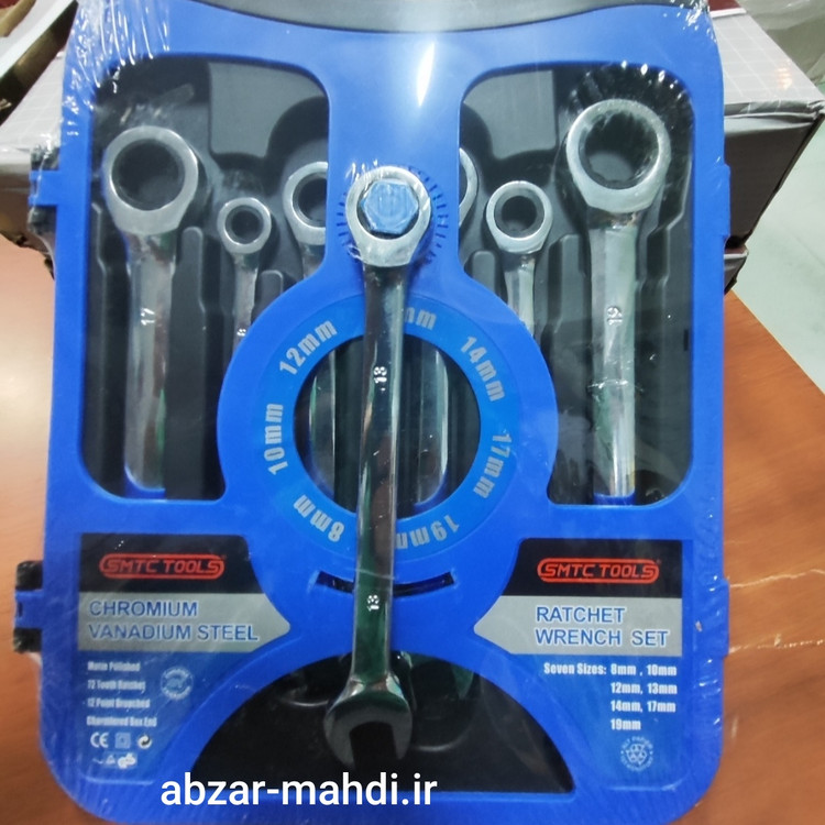 ست آچار یکسر تخت یکسر رینگ جغجغه ای 7 عددی SMTC مدل SET-7 جنس کروم وانادیوم