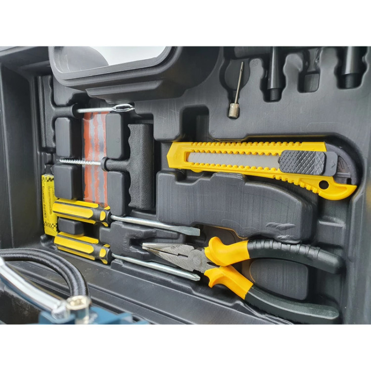 کمپرسور فندکی دوسیلندر باس مدل DC12V با تمام وسایل پنچرگیری و کیف BMC