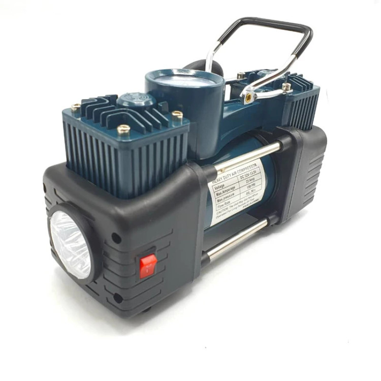 کمپرسور فندکی دوسیلندر باس مدل DC12V با تمام وسایل پنچرگیری و کیف BMC