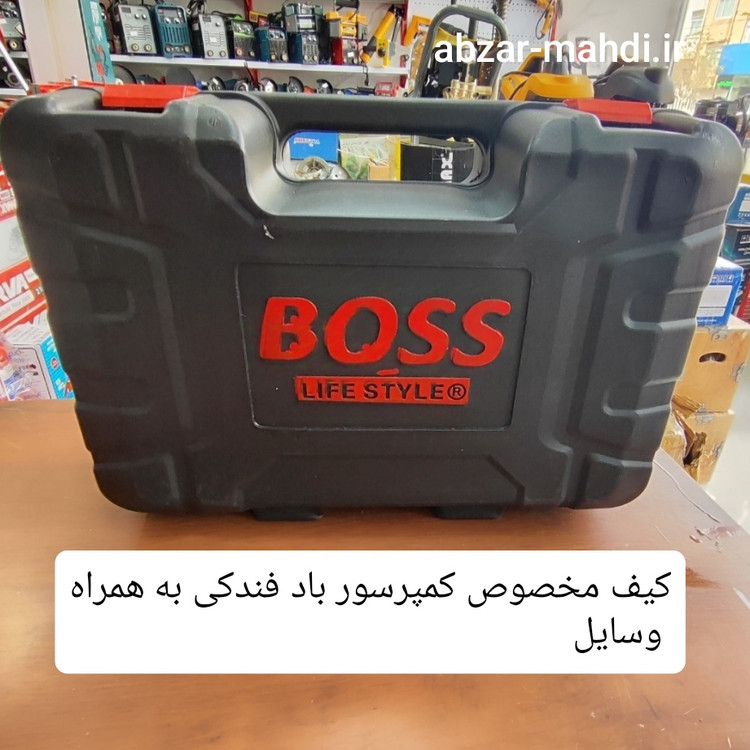 کمپرسور فندکی دوسیلندر باس مدل DC12V با تمام وسایل پنچرگیری و کیف BMC