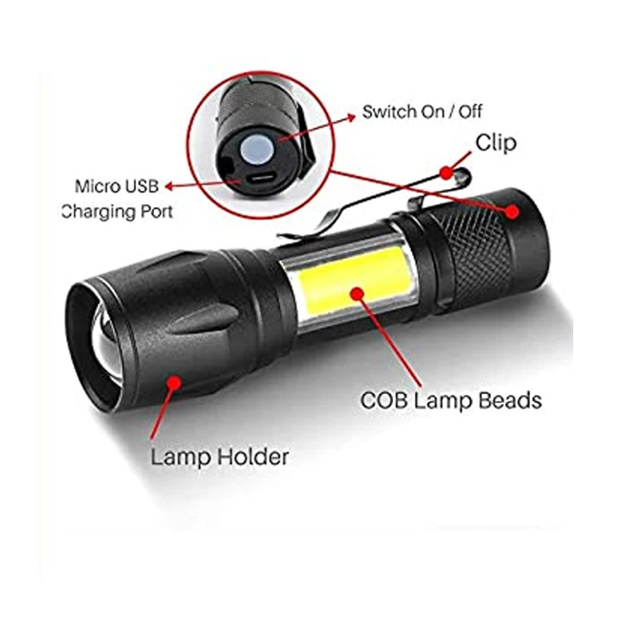 چراغ قوه شارژی پلیسی دو حالته با قابلیت زوم مدل T6-COB