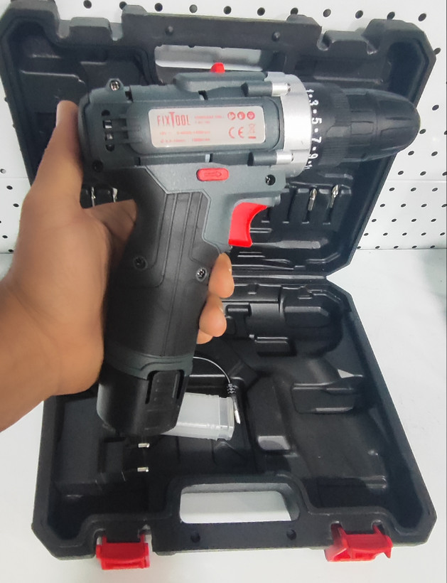 دریل شارژی18 ولت گیربکس تک باتری کیفدار فیکس تول مدل F-BC-18V با 13 عدد سری پیچگوشتی