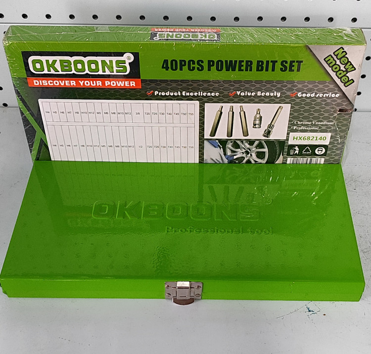 جعبه بیت ۴۰ پارچه بلند ستاره آلن و شیش گوش OKBONS مدل HX682140 جعبه فلزی جنس کروم وانادیوم حک شده