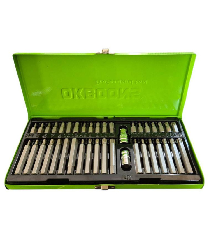 جعبه بیت ۴۰ پارچه بلند ستاره آلن و شیش گوش OKBONS مدل HX682140 جعبه فلزی جنس کروم وانادیوم حک شده