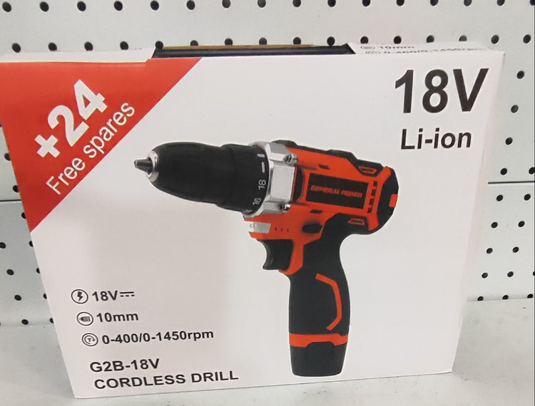 دریل شارژی گیربکسی ۱۸ ولت دو باتری جنرال پاور مدل G2B-18V با کیف و لوازم کامل