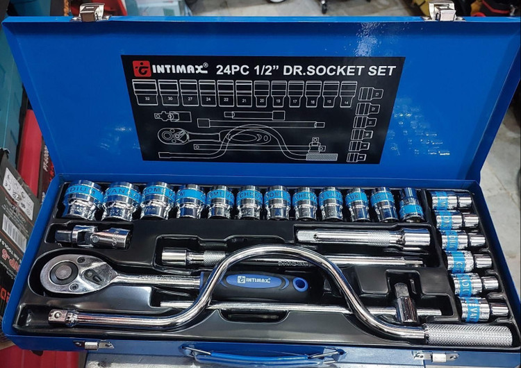 جعبه بکس ۲۴ پارچه هندلی دار استیل اینتیمکس مدل INTIMAX4002 جنس کروم وانادیوم حک شده