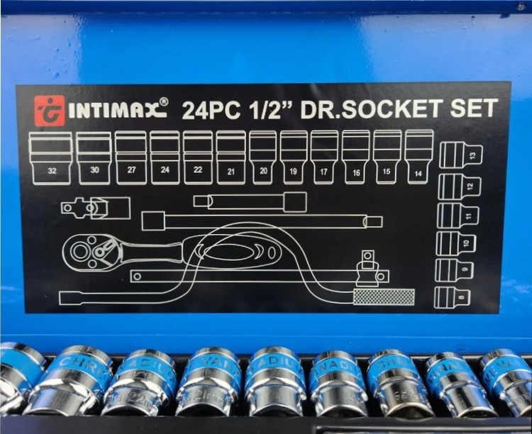 جعبه بکس ۲۴ پارچه هندلی دار استیل اینتیمکس مدل INTIMAX4002 جنس کروم وانادیوم حک شده