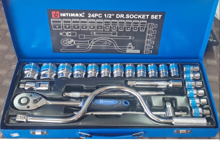 جعبه بکس ۲۴ پارچه هندلی دار استیل اینتیمکس مدل INTIMAX4002 جنس کروم وانادیوم حک شده